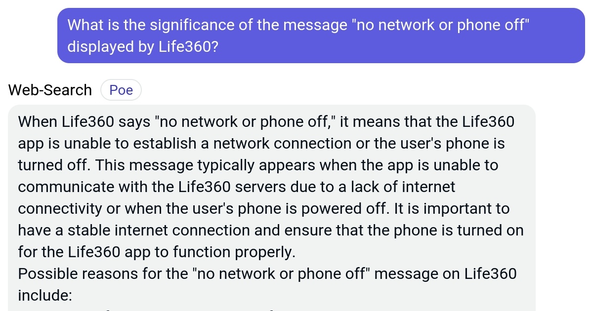 What is the significance of the message "no network or phone off