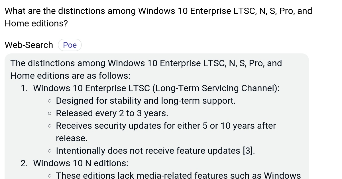 What are the distinctions among Windows 10 Enterprise LTSC, N, S, Pro