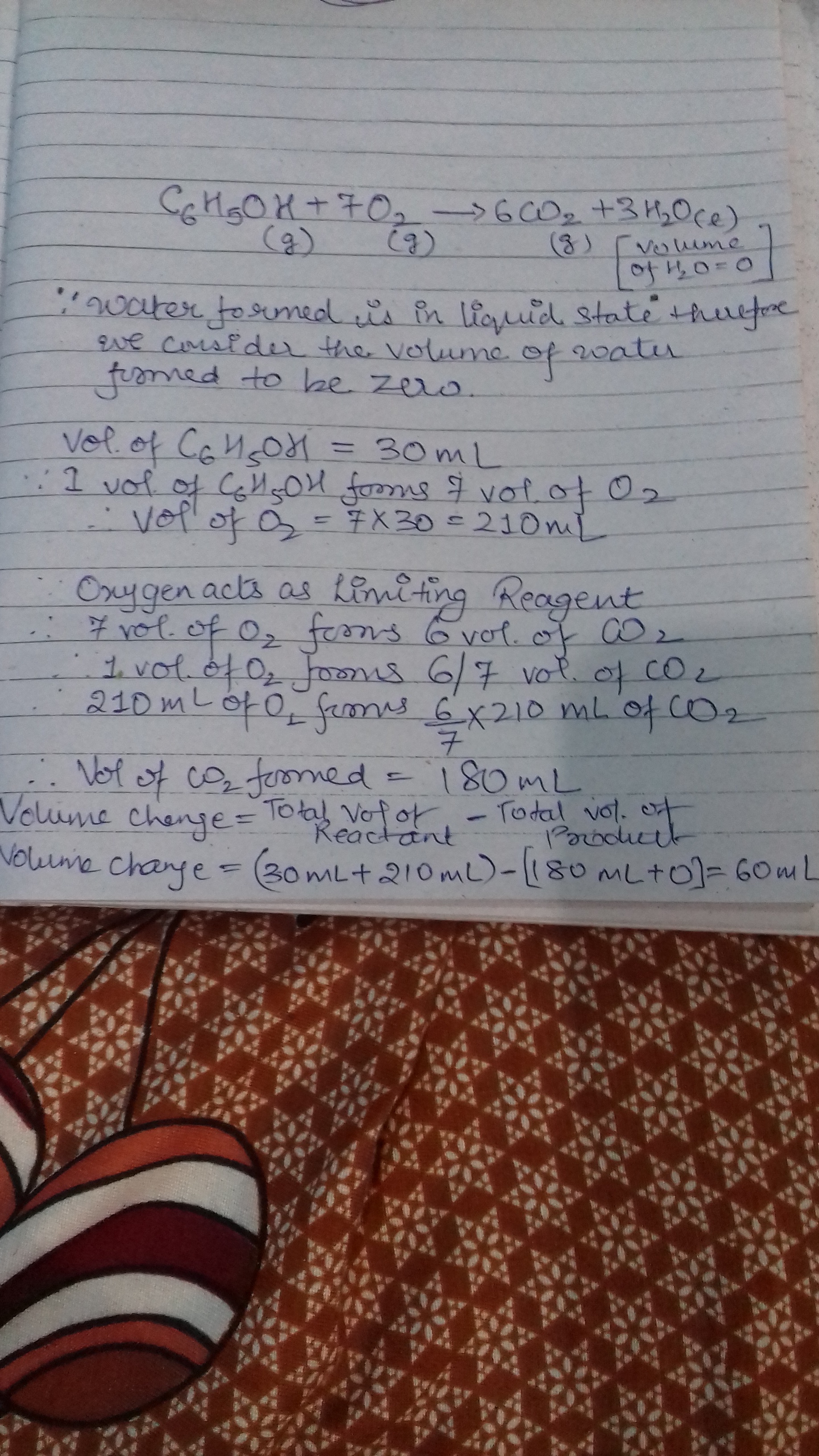 Jika C6H5OH(g) +O2 = CO2(g) +H2O(l), berapakah besar perubahan volume jika  30 mL C6H5OH(g) dibakar dengan oksigen berlebih? - Quora