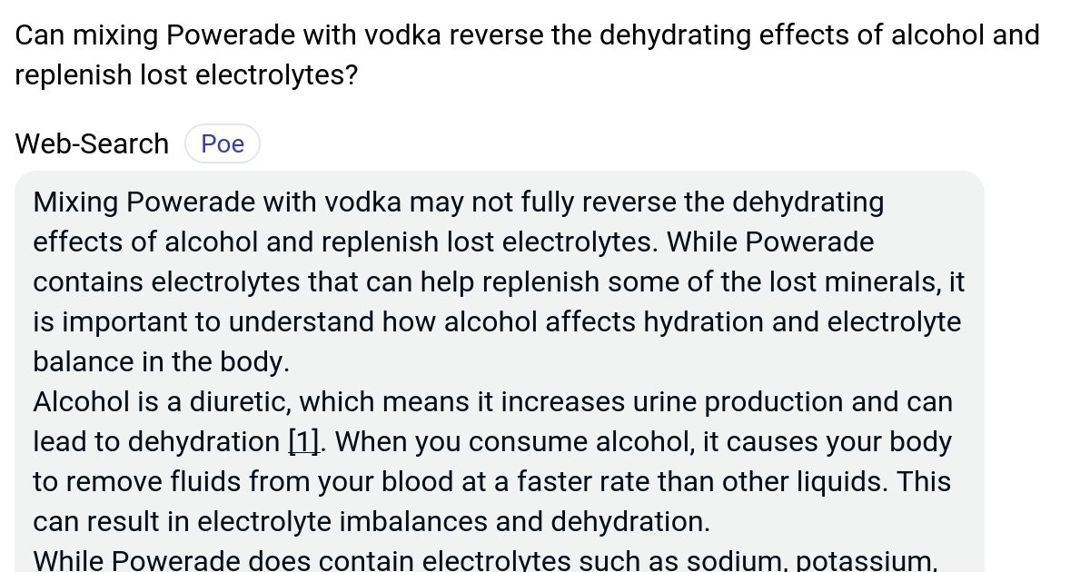 Can mixing Powerade with vodka reverse the dehydrating effects of