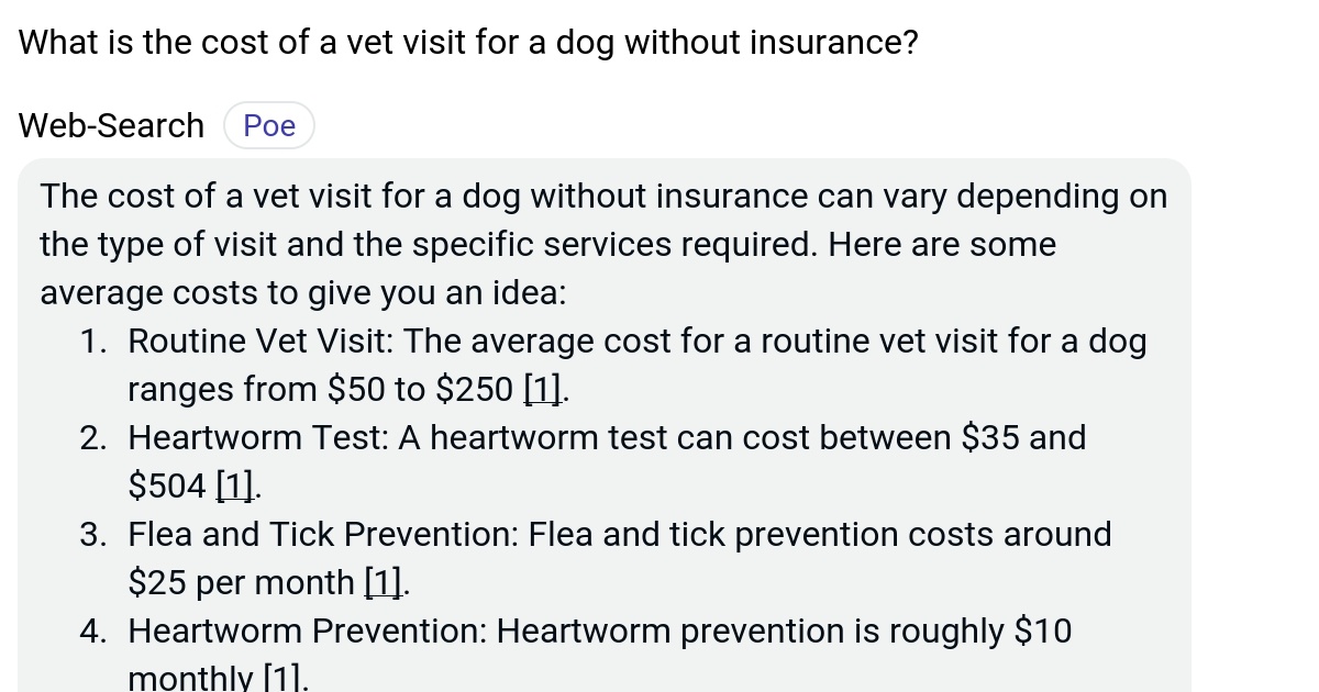 What is the cost of a vet visit for a dog without insurance? Poe