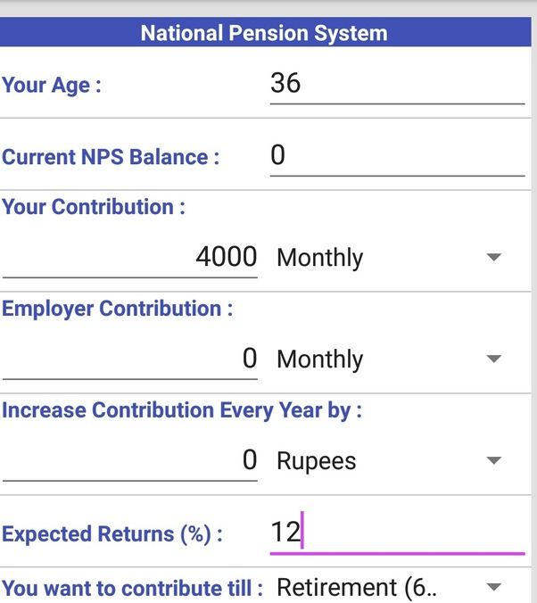 What if I invest Rs 4000 in NPS per month? My age is 36. How much lump