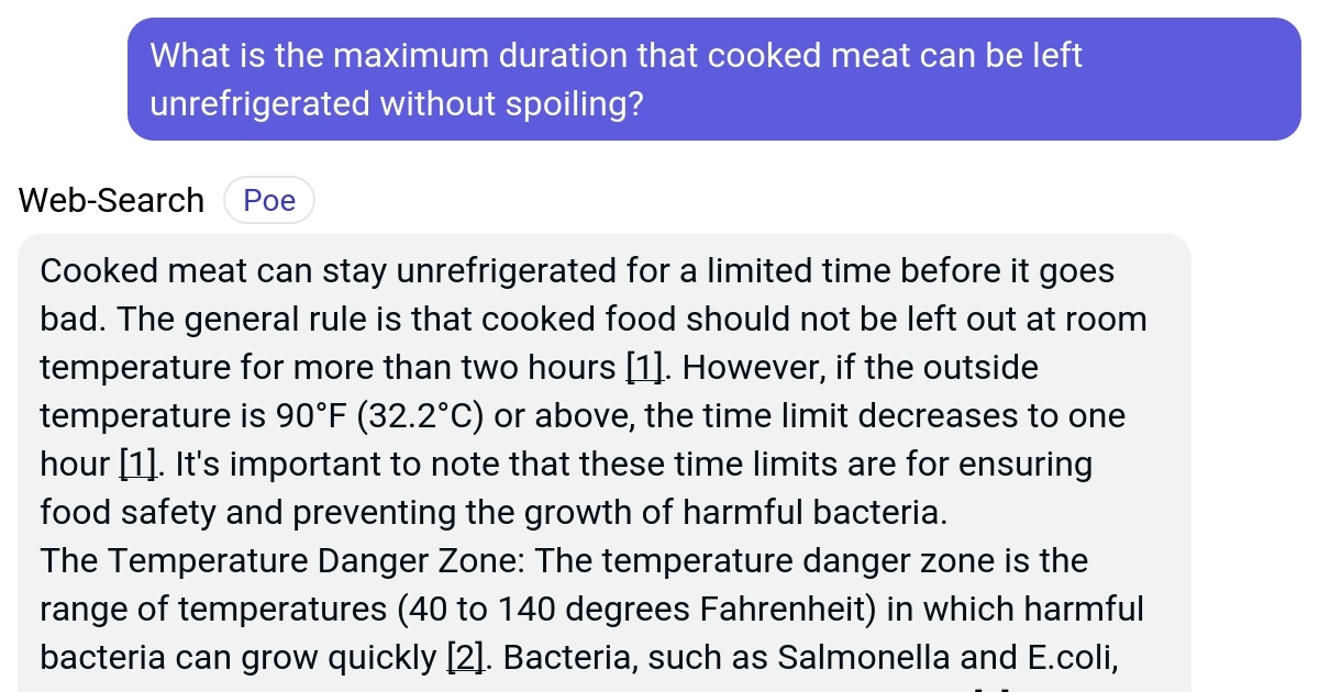 What is the maximum duration that cooked meat can be left