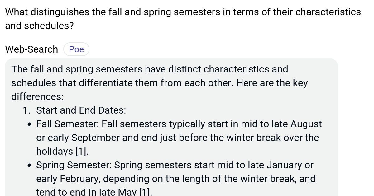 What distinguishes the fall and spring semesters in terms of their