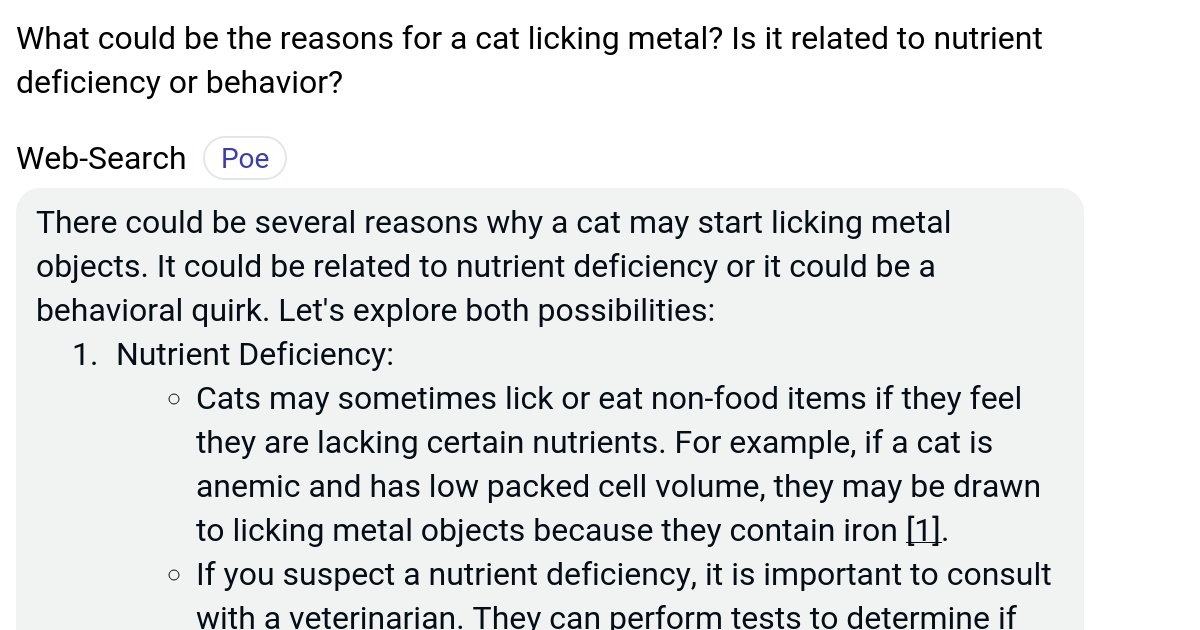 What could be the reasons for a cat licking metal? Is it related to