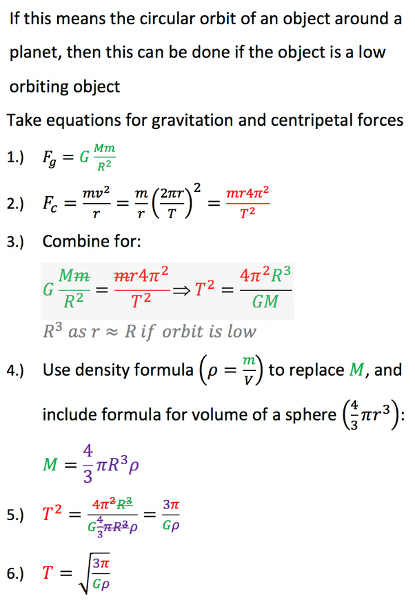 How to calculate the period of a circular orbit with just the density