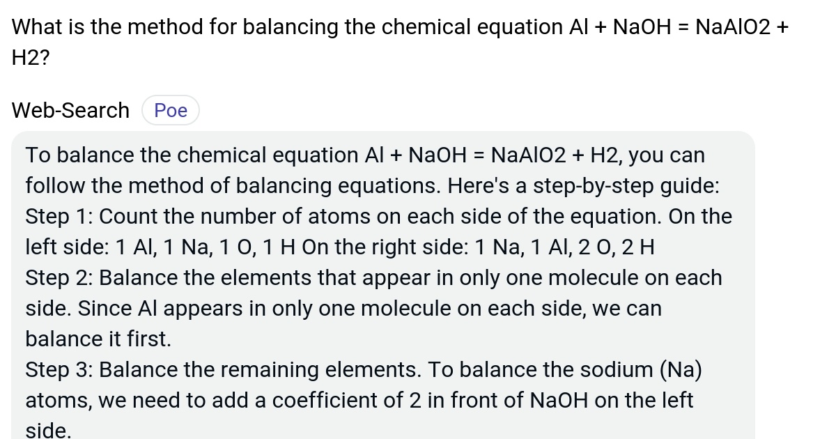 What is the method for balancing the chemical equation Al + NaOH