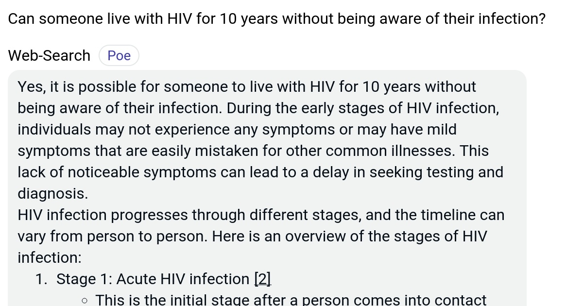 Can someone live with HIV for 10 years without being aware of their