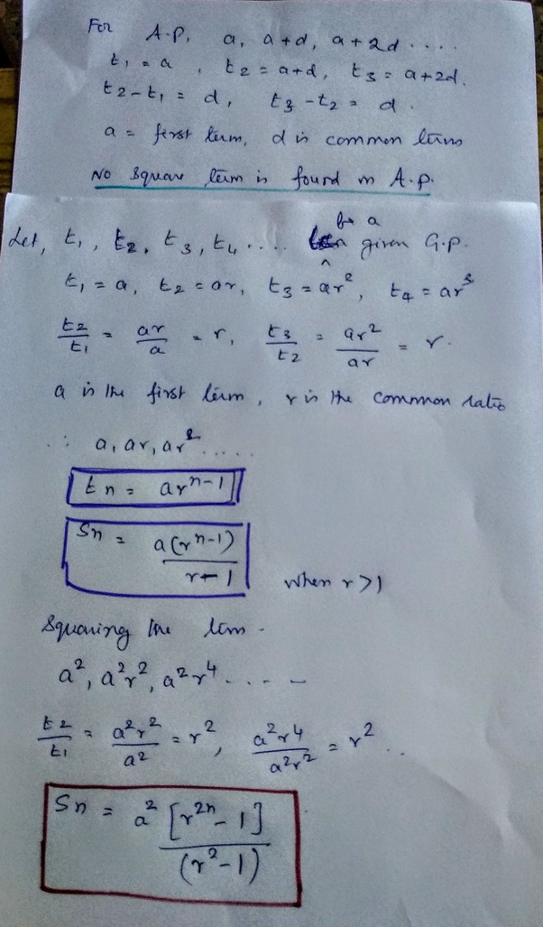 How to find the sum of squares of terms of any arithmetic and geometric