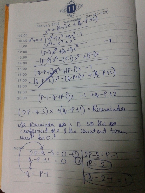 If x2 + x 1 is a factor of x4 + px3 + qx2 1, then can the values of