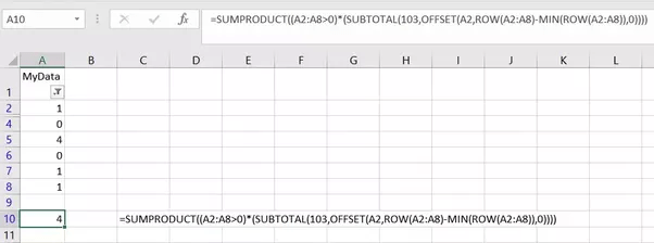 How to count non zero values of a column for visible cells only in