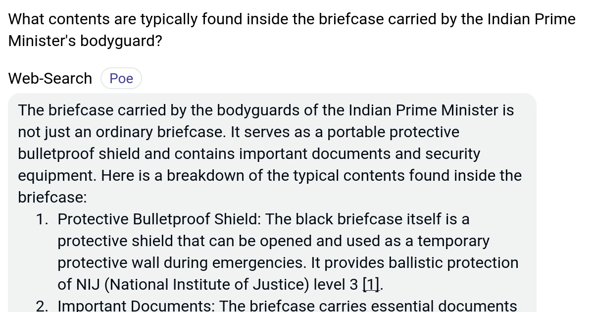 What contents are typically found inside the briefcase carried by the