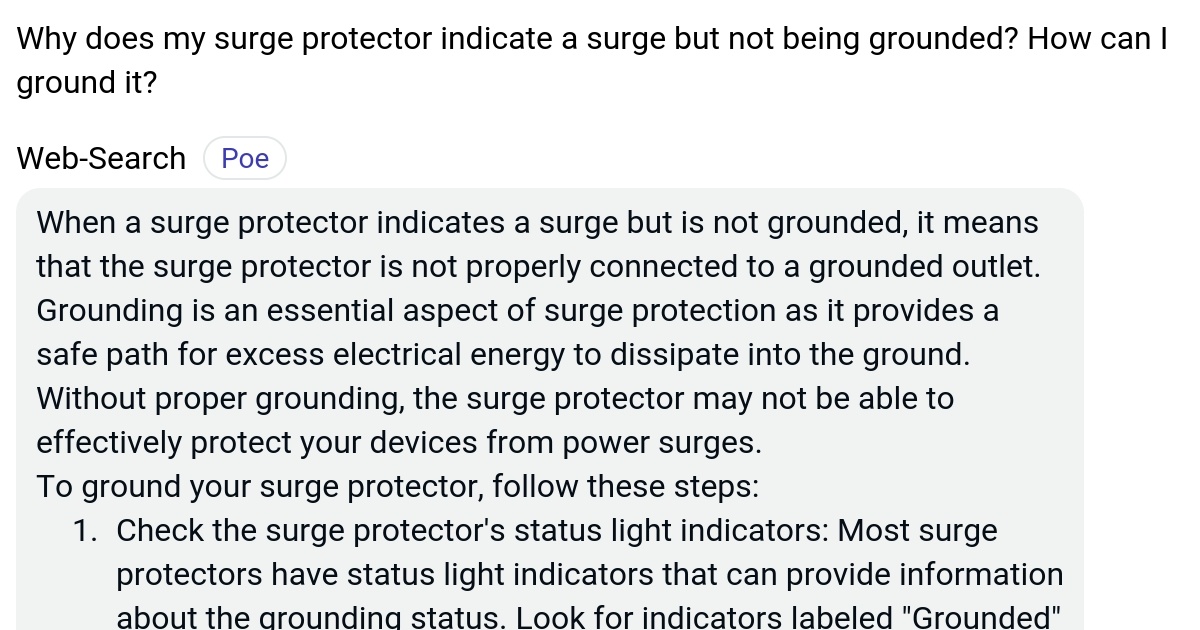 Why does my surge protector indicate a surge but not being grounded? How can I ground it? Poe