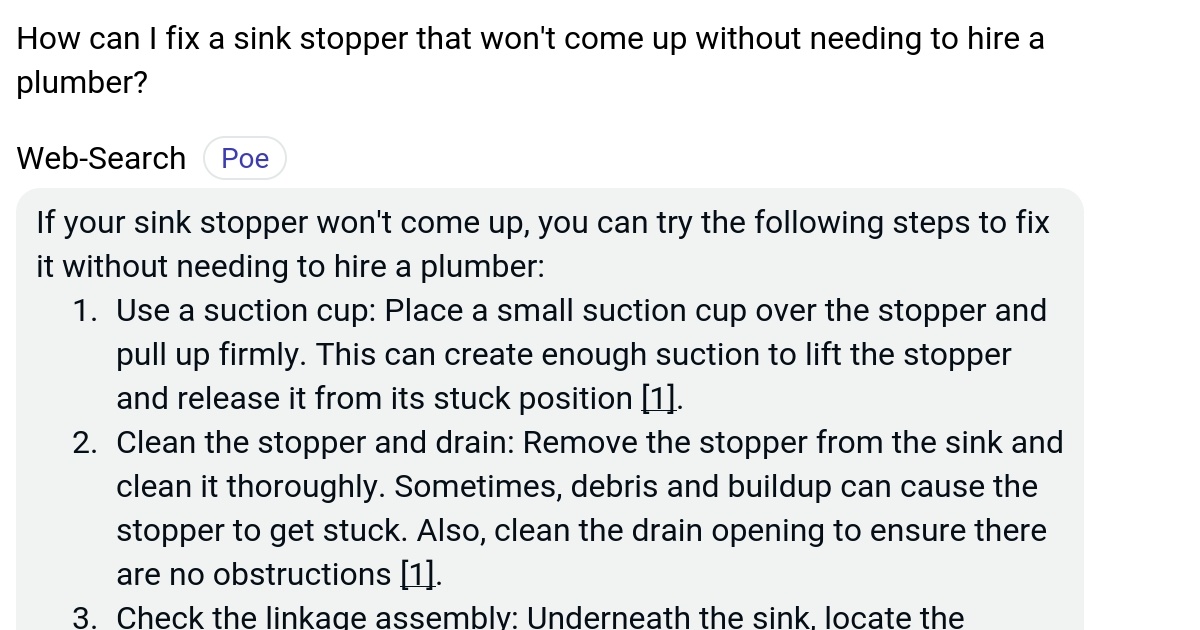 How can I fix a sink stopper that won't come up without needing to hire a plumber? Poe