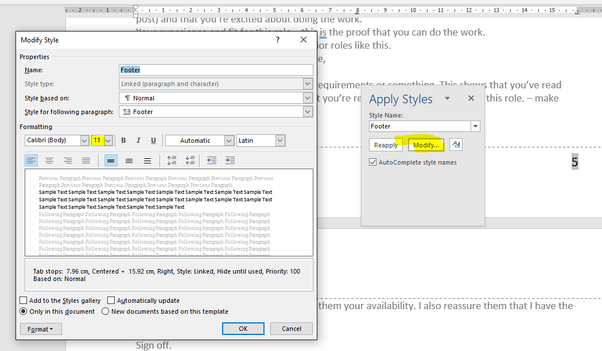 How to insert a bigger font size of the page number in a Word document