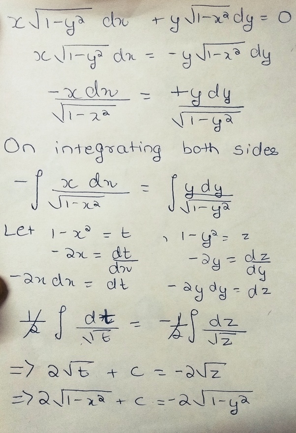 How to solve the differential equation [math]x\sqrt{1y^2}\,dx + y\sqrt
