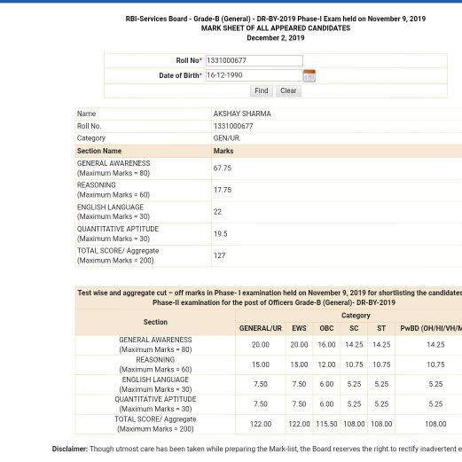 How much did you score in the RBI grade B preliminary exam
