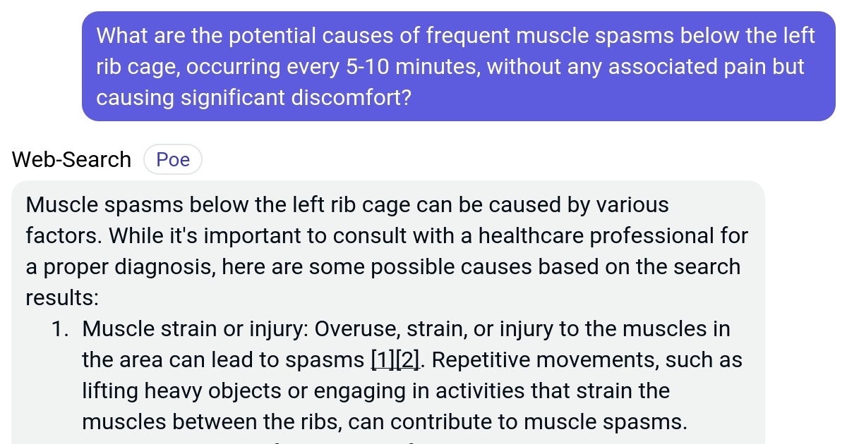 What are the potential causes of frequent muscle spasms below the left