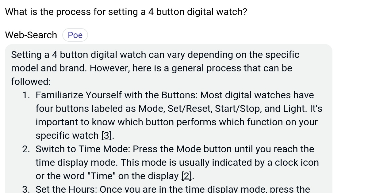 What is the process for setting a 4 button digital watch? Poe