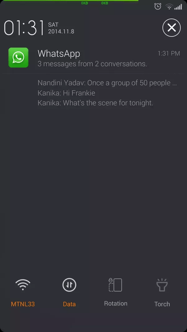 In Android, if I pull down my notification bar to check a WhatsApp