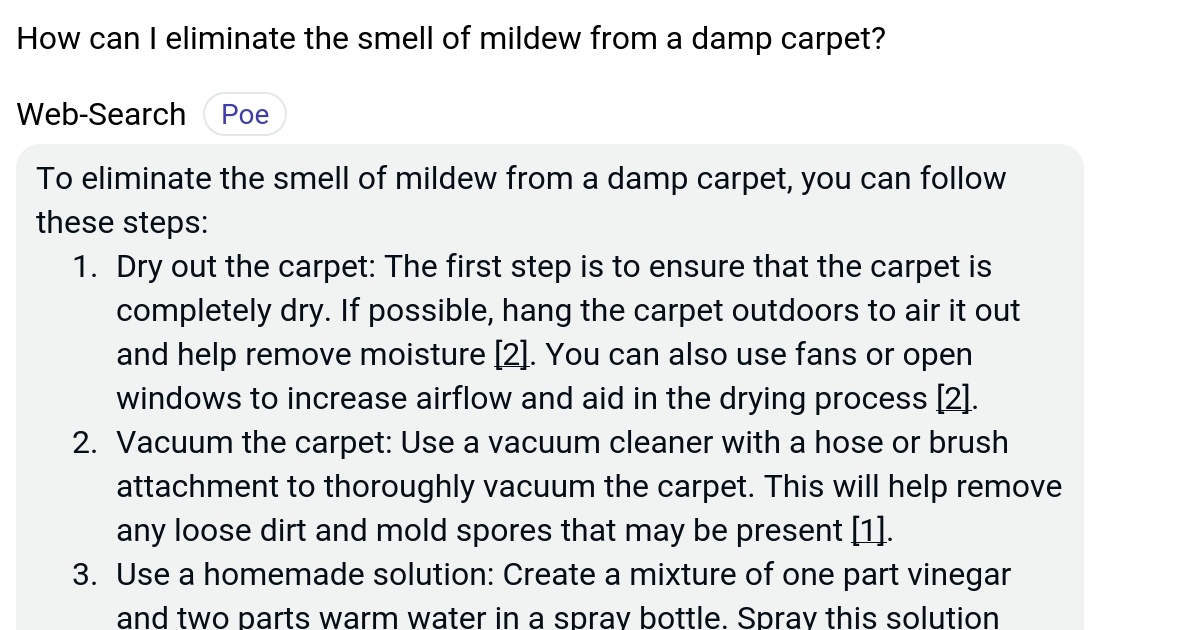 How can I eliminate the smell of mildew from a damp carpet? Poe