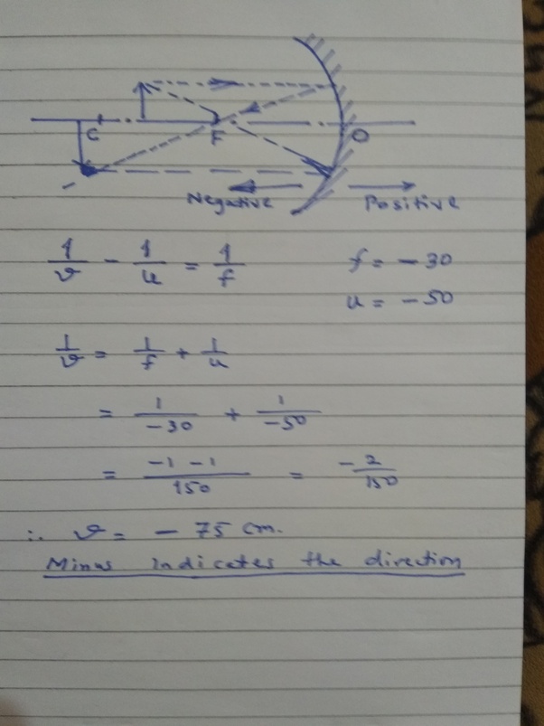 An object is placed at 50 cm from a concave mirror of radius of
