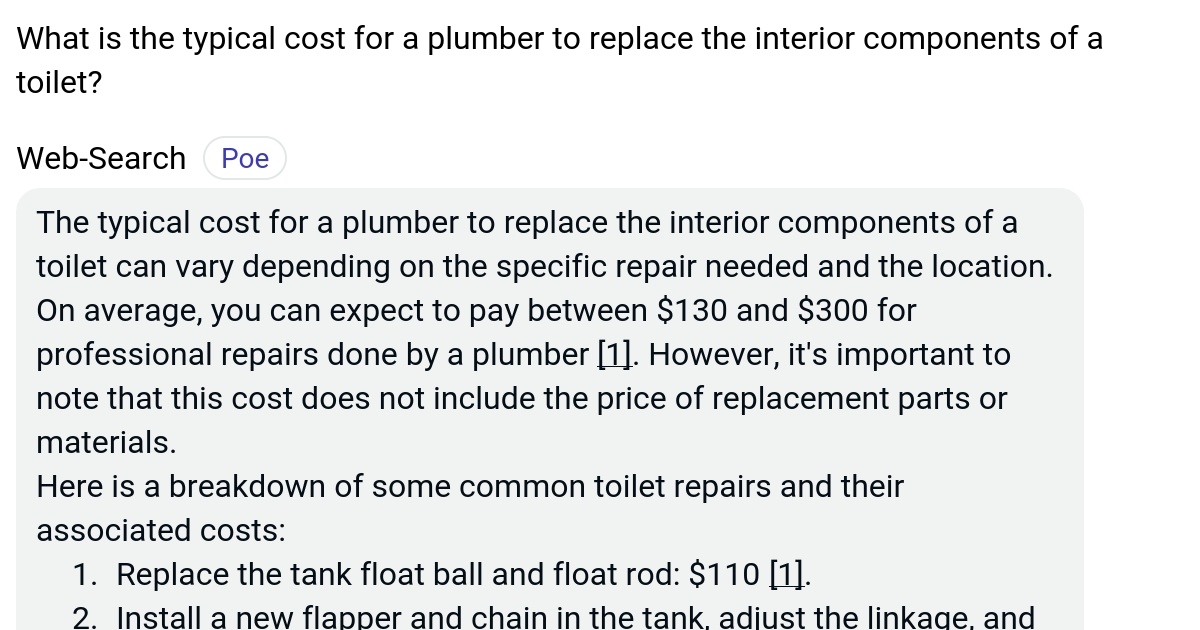 What is the typical cost for a plumber to replace the interior