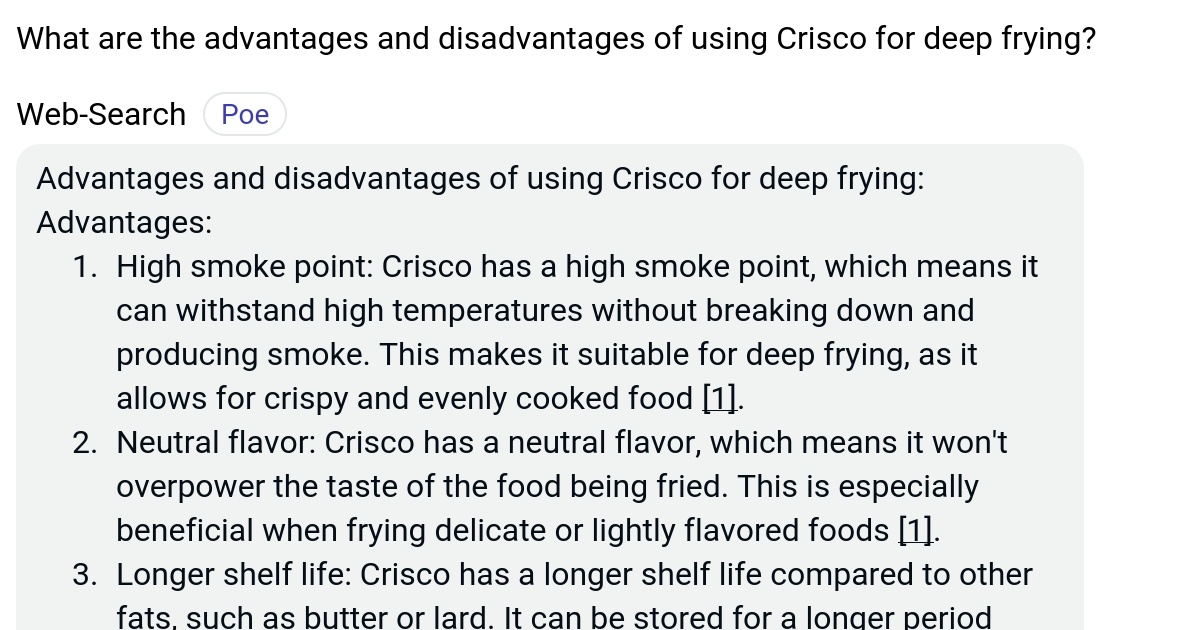 What are the advantages and disadvantages of using Crisco for deep