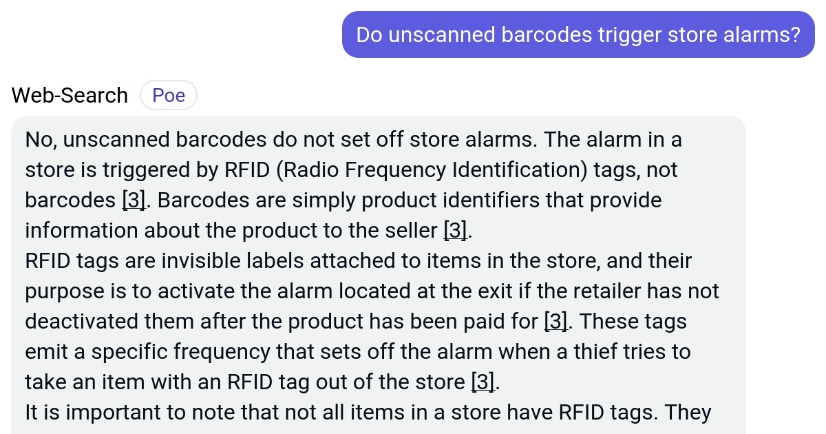 Do unscanned barcodes trigger store alarms? Poe