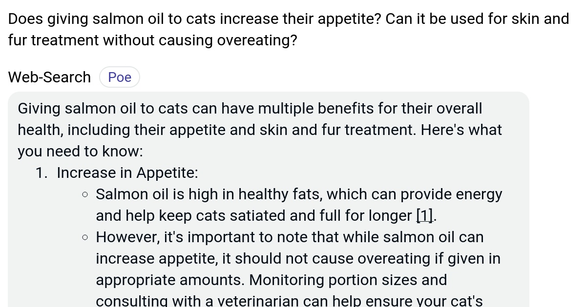 Does giving salmon oil to cats increase their appetite? Can it be used for skin and fur