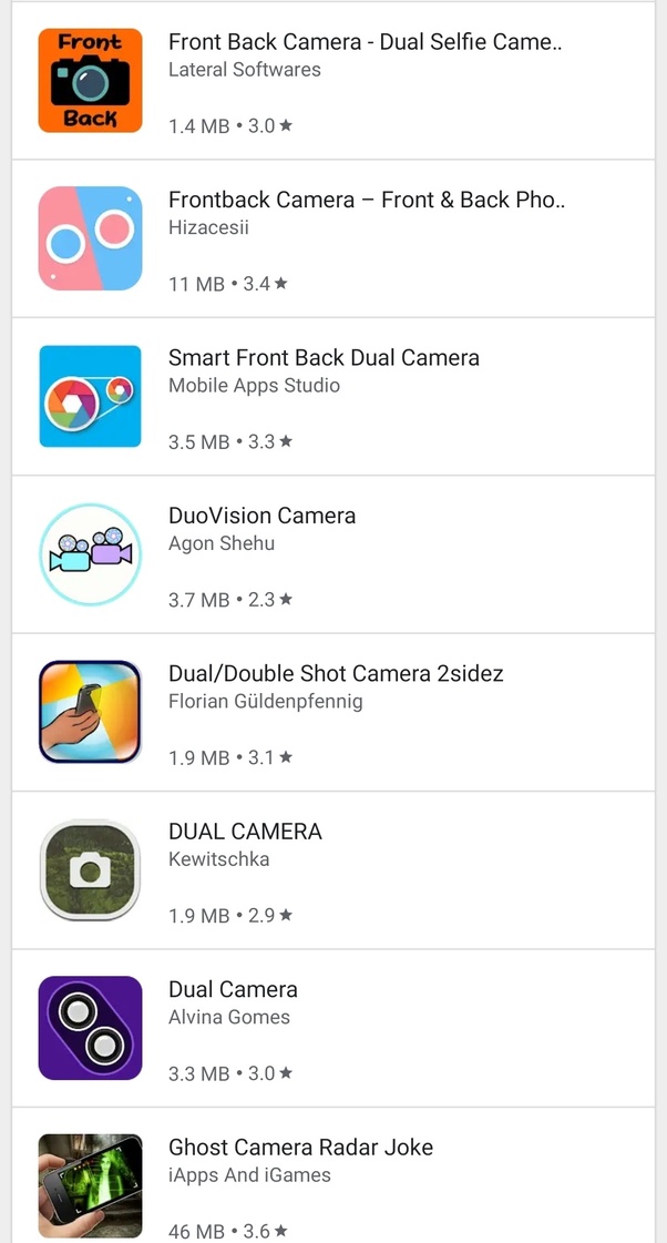 Is there an Android app to click photos using both the cameras