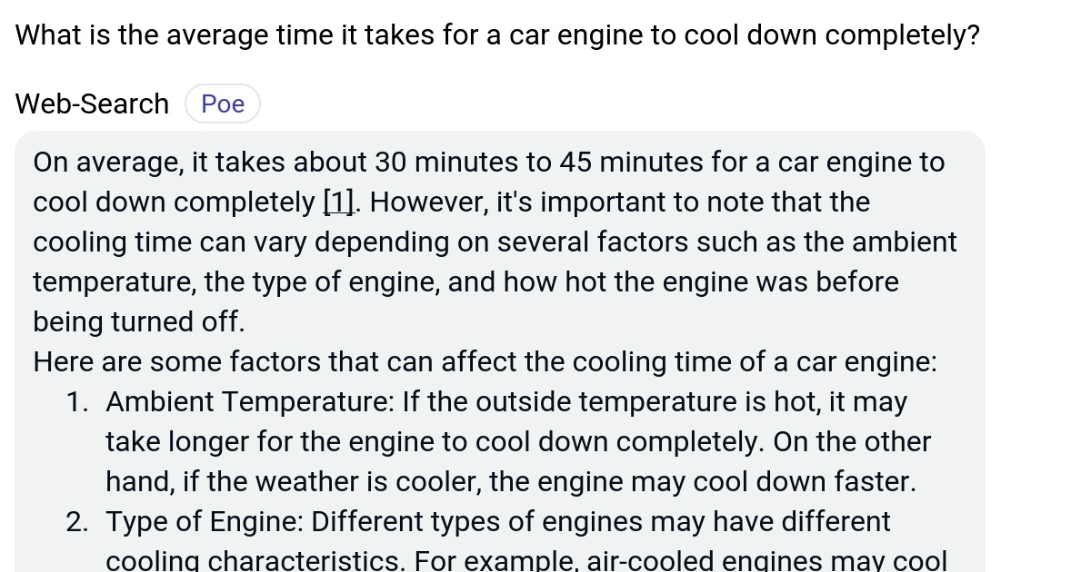 What is the average time it takes for a car engine to cool down