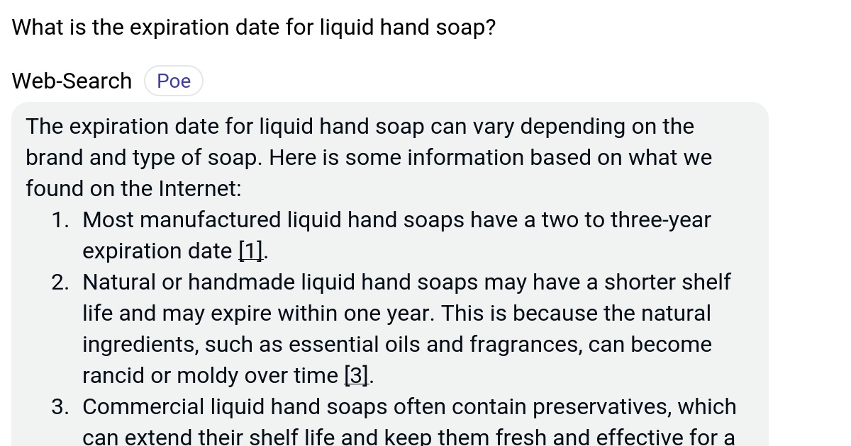What is the expiration date for liquid hand soap? Poe