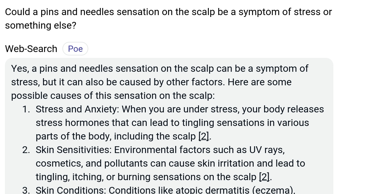 Could a pins and needles sensation on the scalp be a symptom of stress