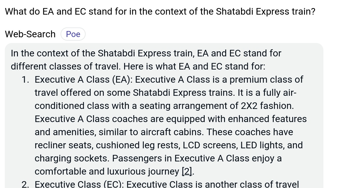 What do EA and EC stand for in the context of the Shatabdi Express