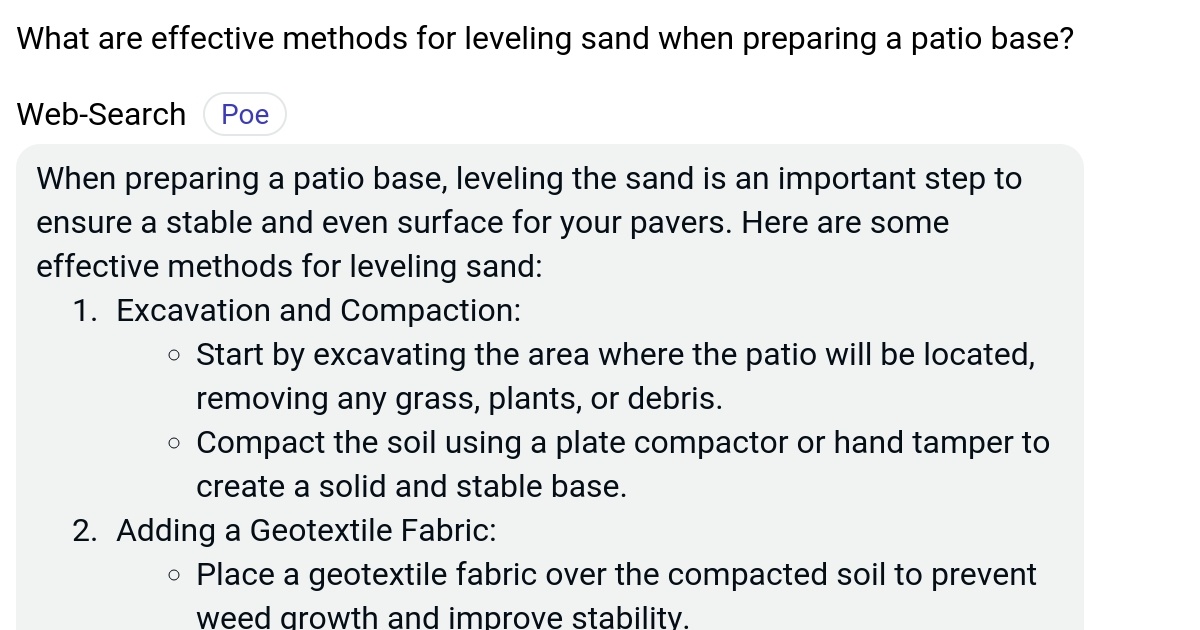 What are effective methods for leveling sand when preparing a patio