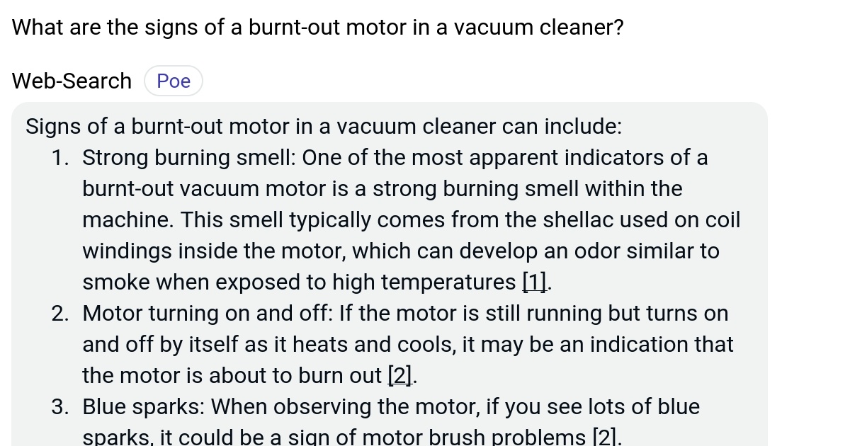 What are the signs of a burntout motor in a vacuum cleaner? Poe