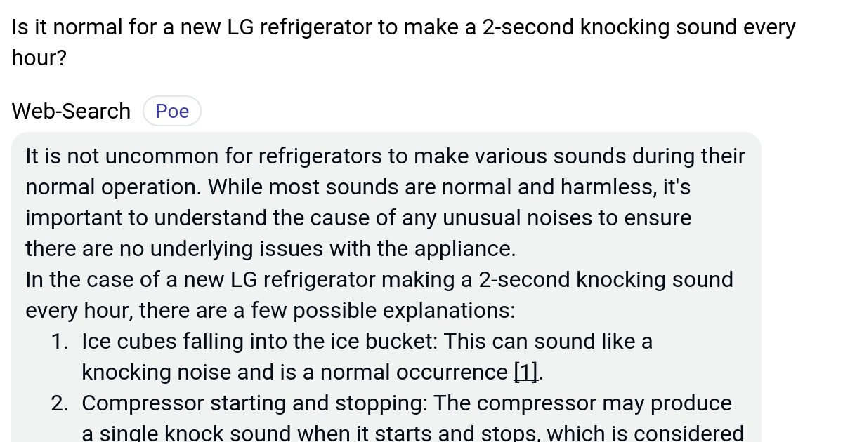 Is it normal for a new LG refrigerator to make a 2second knocking