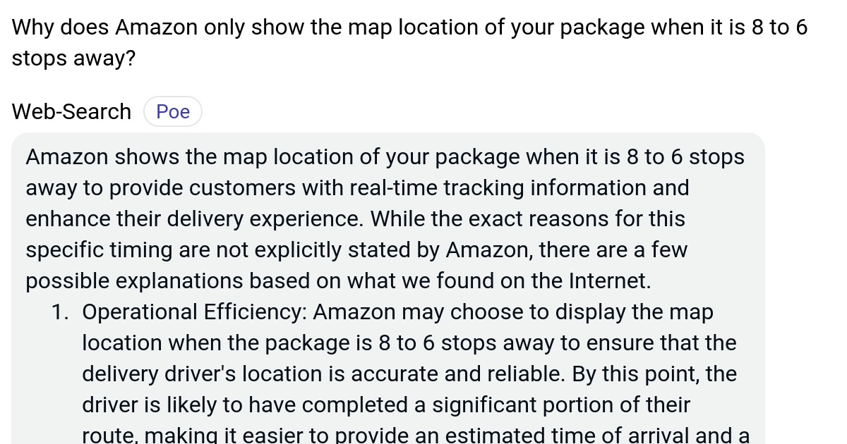 Why does Amazon only show the map location of your package when it is 8