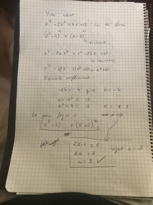 How to factorise x^45x^2+4x+13 in the form of (x^2a) ^2 +(xb) ^2 Quora
