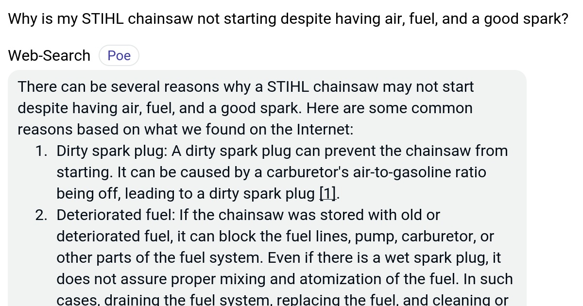 Why is my STIHL chainsaw not starting despite having air, fuel, and a