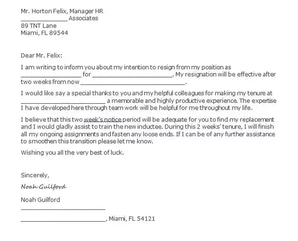 How to write a 2 weeks notice letter Quora