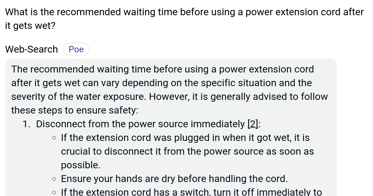 What is the waiting time before using a power extension