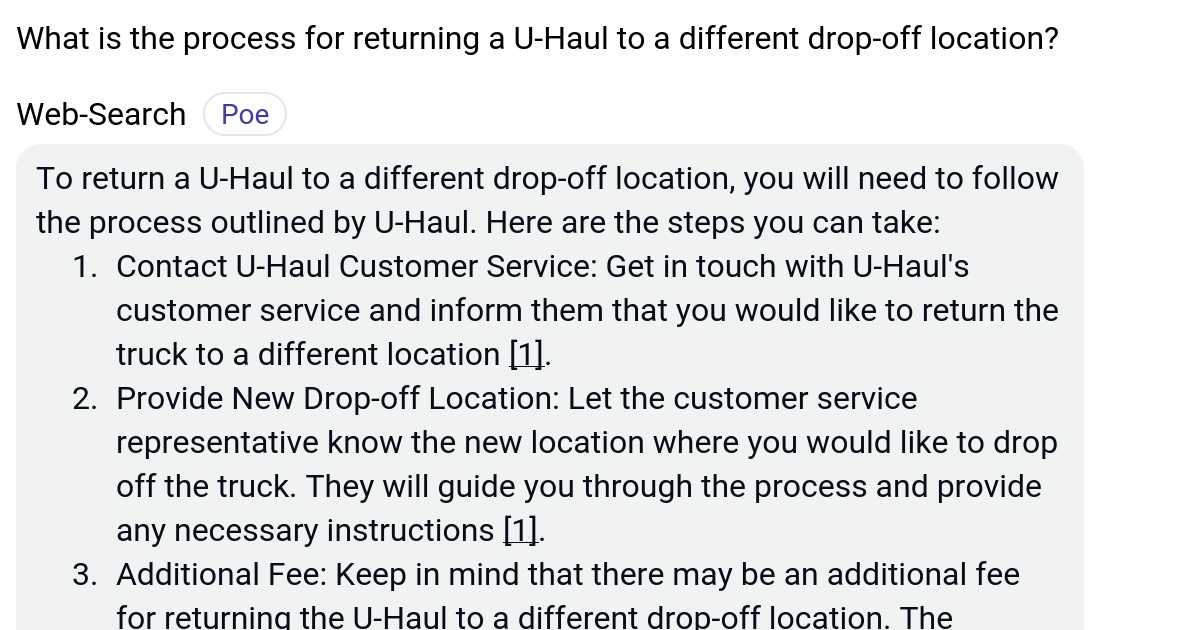 What is the process for returning a UHaul to a different dropoff