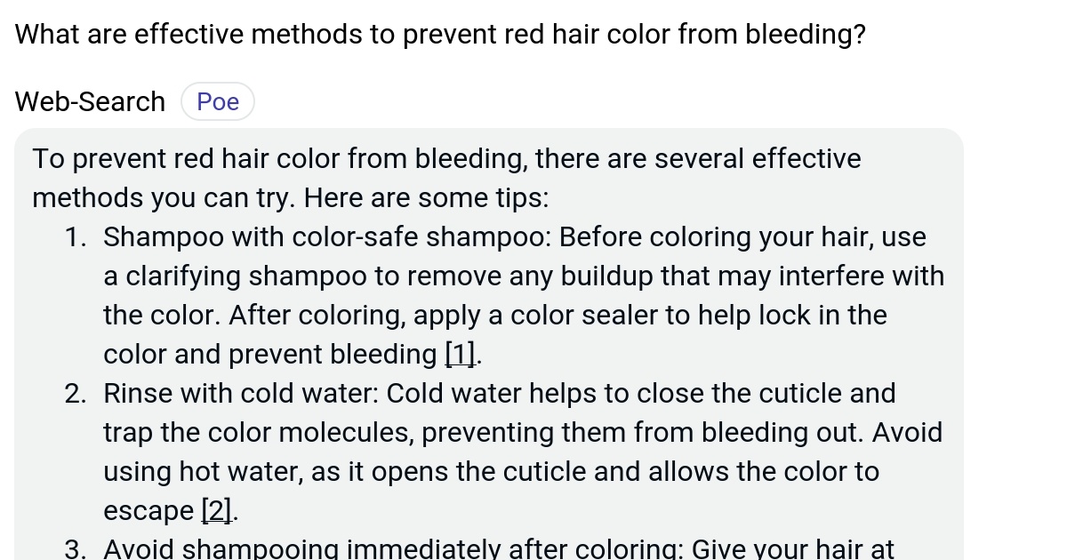 What are effective methods to prevent red hair color from bleeding? Poe