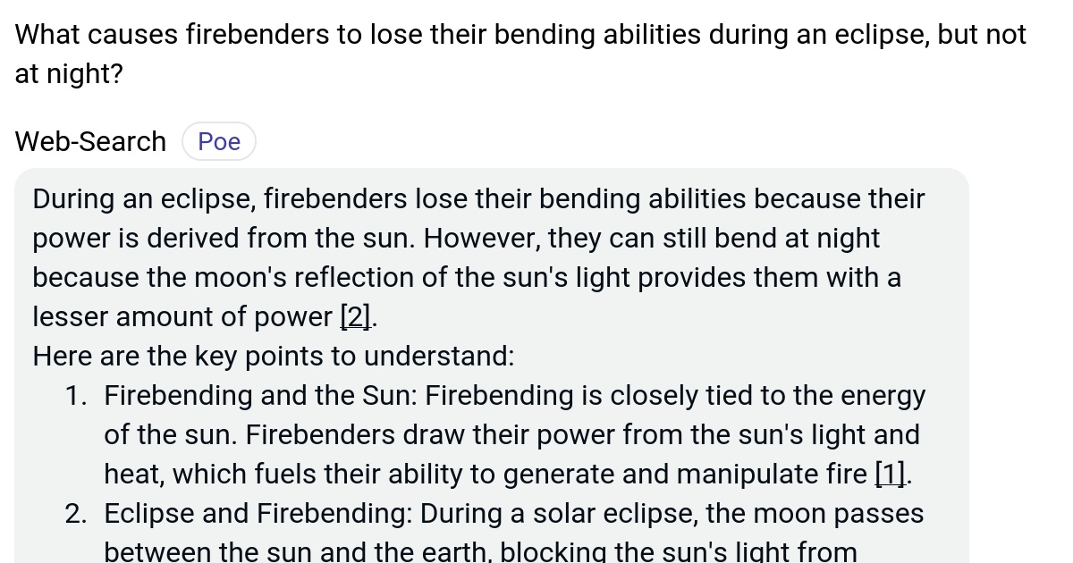 What causes firebenders to lose their bending abilities during an eclipse, but not at night? Poe