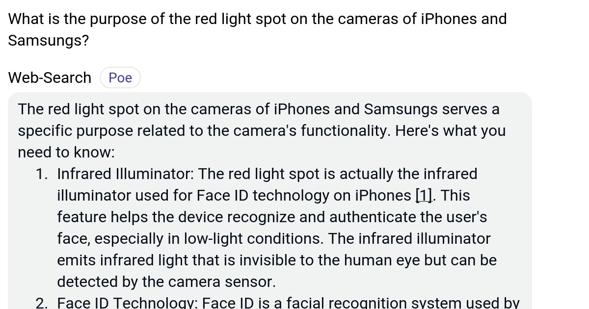 What is the purpose of the red light spot on the cameras of iPhones and