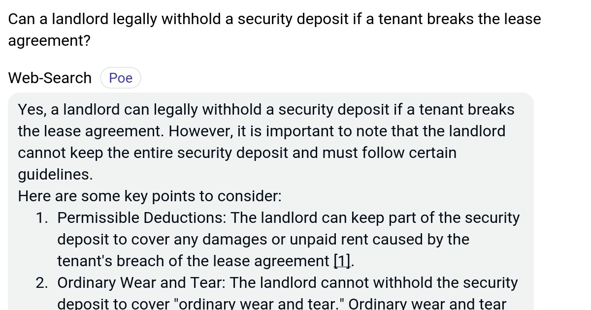 Can a landlord legally withhold a security deposit if a tenant breaks