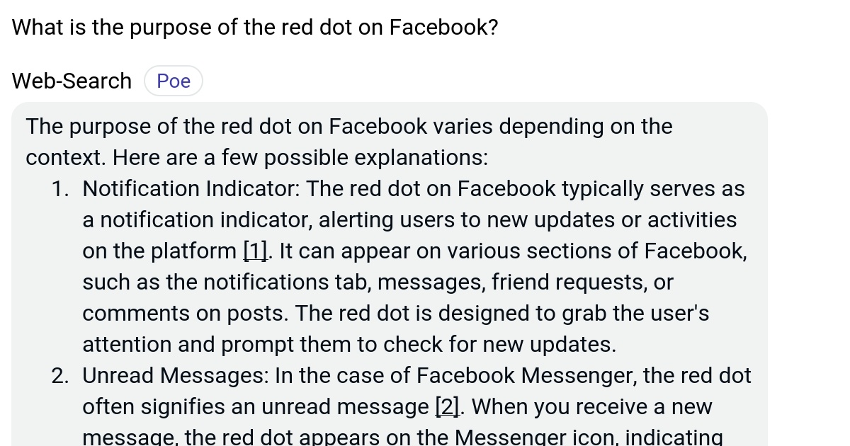 What is the purpose of the red dot on Facebook? Poe