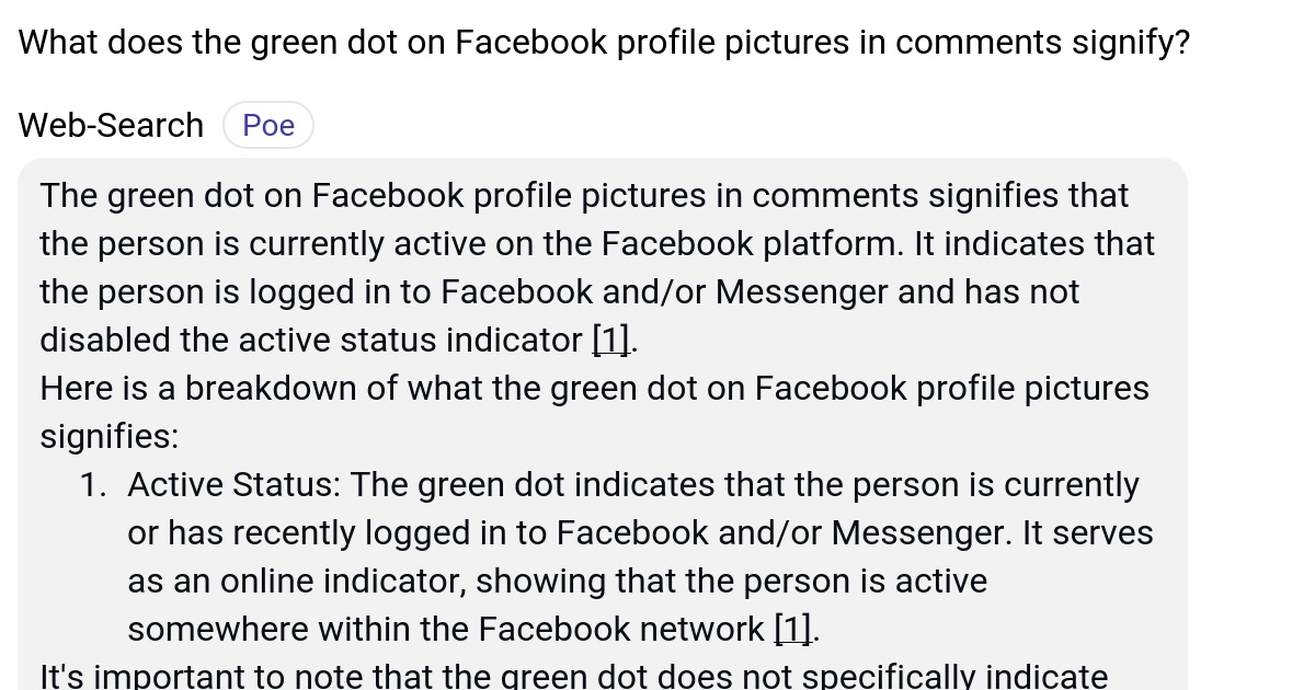 What does the green dot on Facebook profile pictures in comments